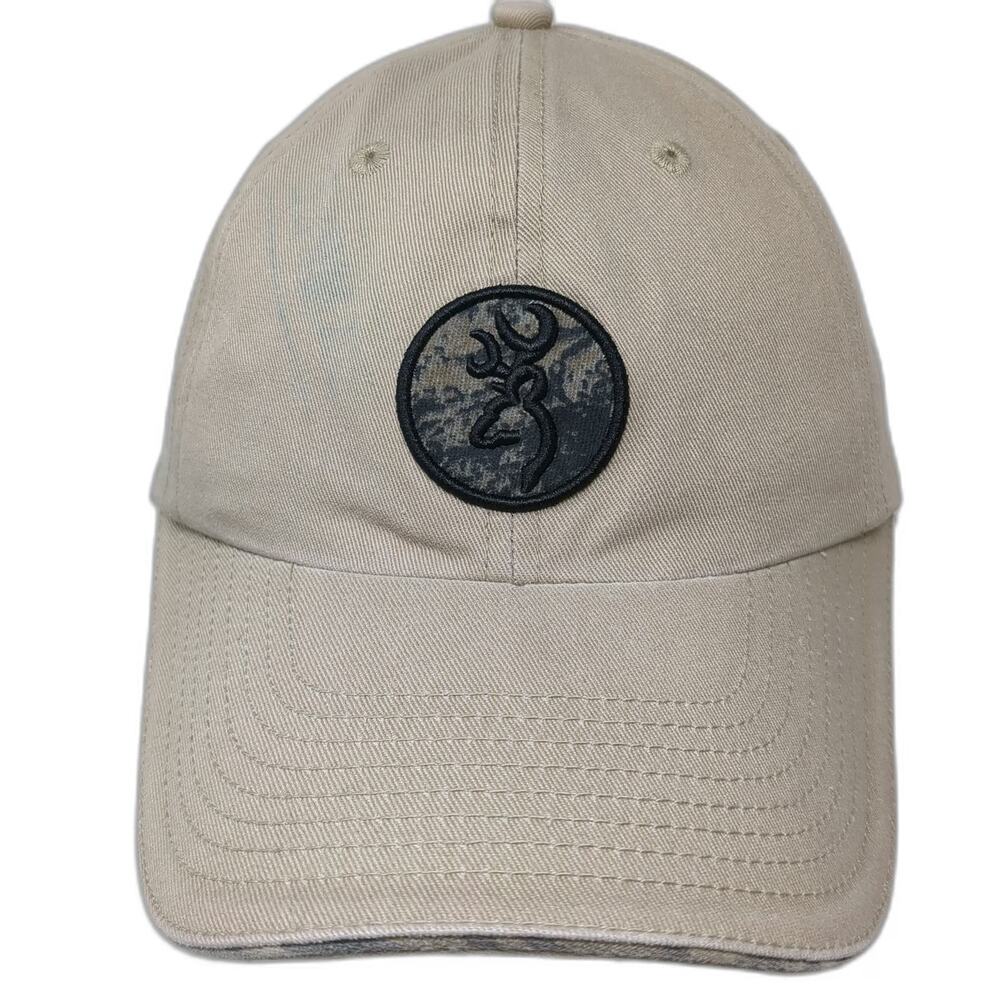 Browning Baseball Cap Beige One Size Buckmark Camo Patch Logo Strapback Hat